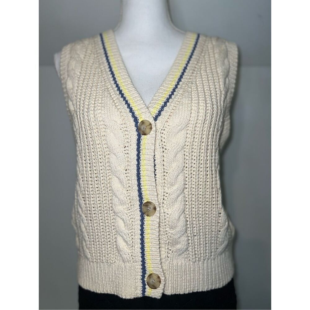 NEW American Eagle Knit Cream Varisty Sweater Vest MEDIUM